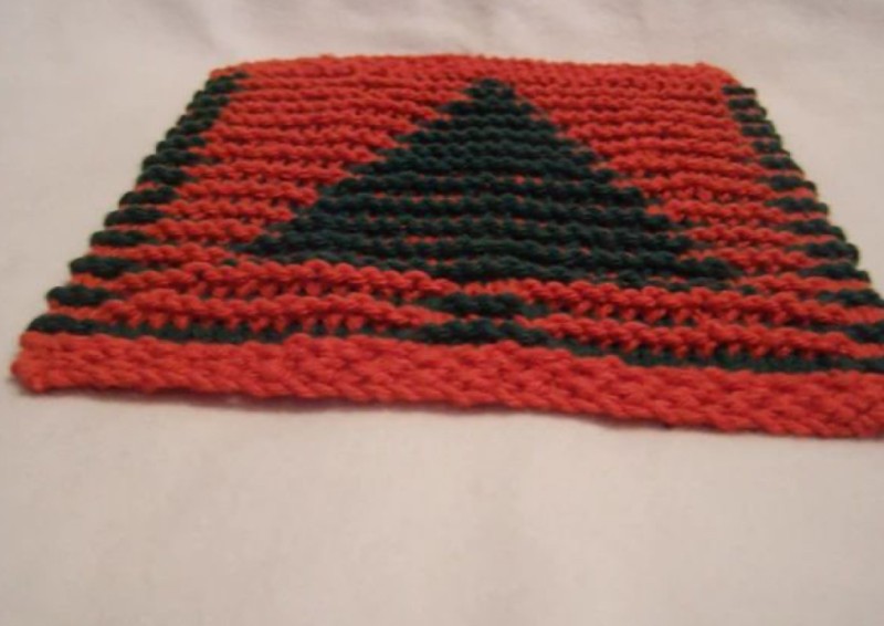 Knitted Christmas Tree illusion/Shadow Dishcloth